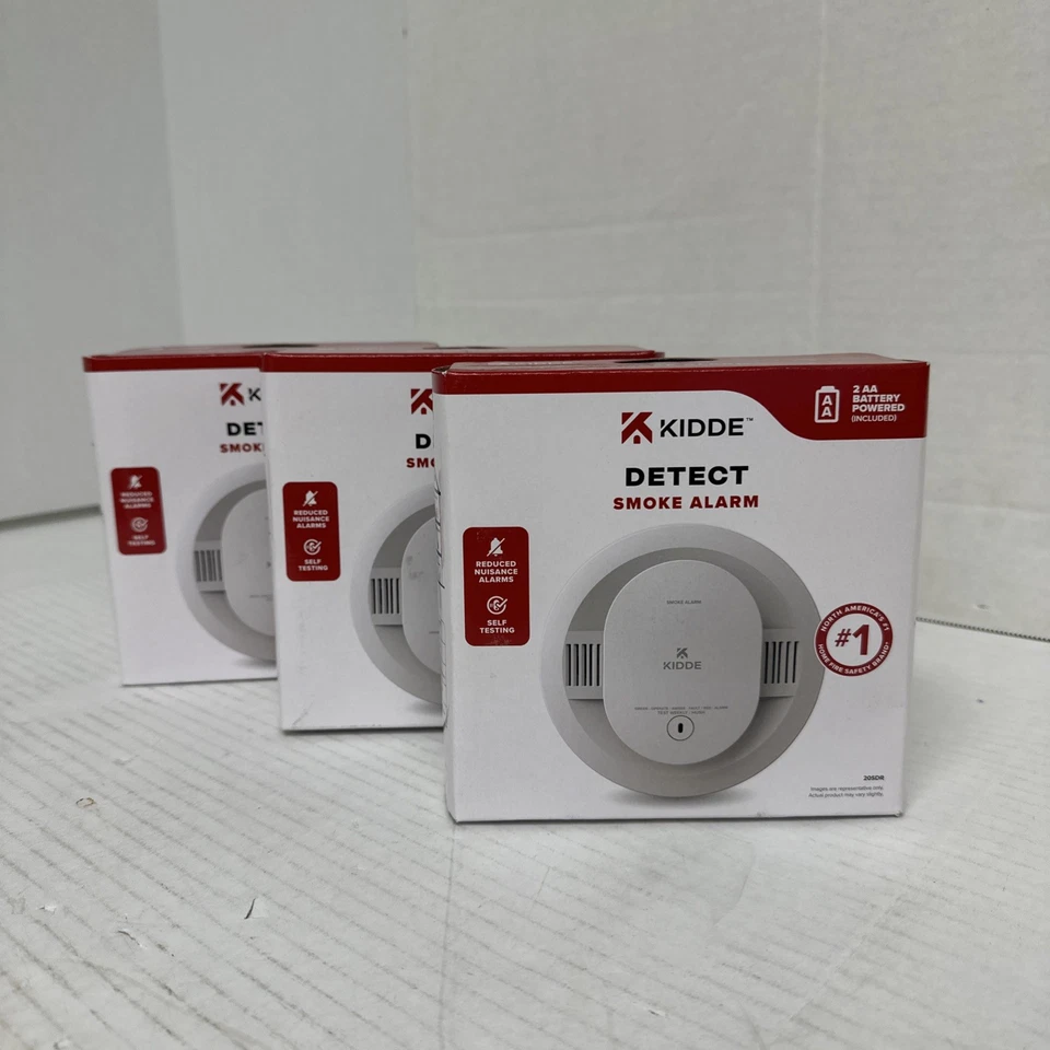 Kidde Smoke Alarm Detector w/ Photoelectric Sensor LED Light Battery Powered X3