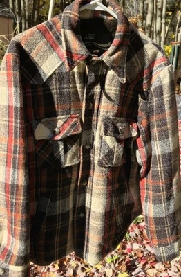 Chaqueta De Colección Montgomery Ward M Lana Marrón, Crema Naranjas/Rojo Lana a Cuadros Años 70 ¡Fabulosa! Foto 1 de 4