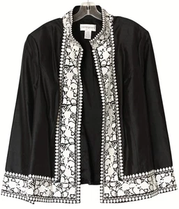 Bloomingdale's NWT Black White SILK EMBROIDERED JACKET Blazer SZ 22W 2X PLUS - Picture 1 of 4