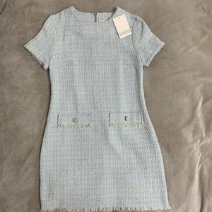 NWT Bebop Light Blue Preppy Tweed Dress With Pearl Buttons Size M - Picture 1 of 10