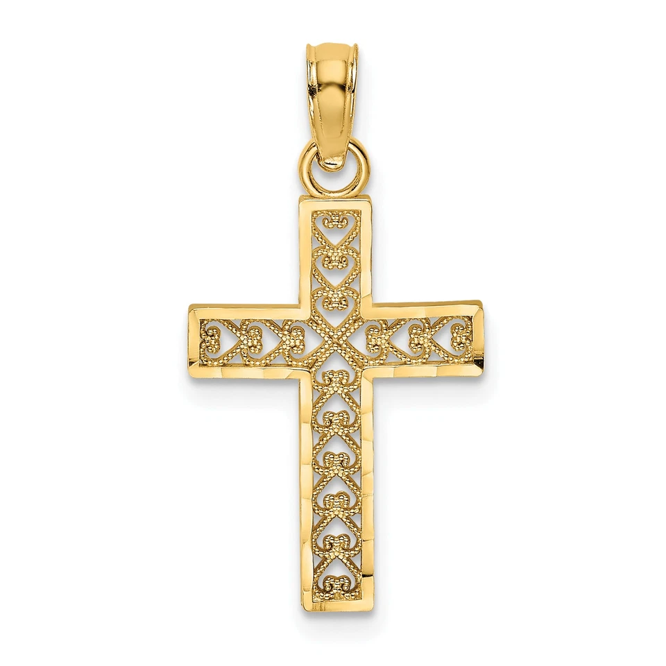 10k Yellow Gold Shiny-cut Filigree Cross Pendant 10k8602