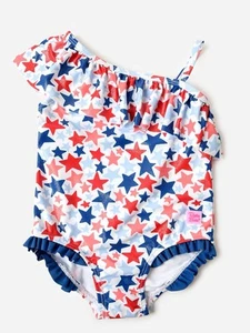Rufflebutts Girls One Shoulder Swimsuit Shimmer Star Spangled Size 8 One Piece - Picture 1 of 7