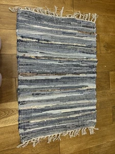 DENIM BLUE & GREY Handmade ECO Friendly Soft Cotton Reversible Rag Rug - Picture 1 of 3
