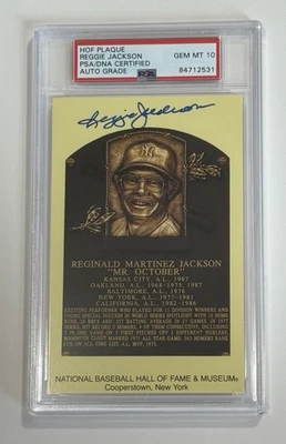 Reggie Jackson Autograph Signed HOF Plaque Postcard - PSA 10 Autograph 2 - Image 1 of 2