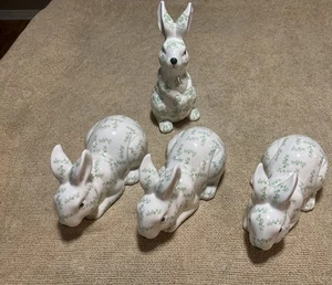 Life Size Bunny White Green Rabbit Porcelain Figurine Lot Of 4 Beauties Freeship - Picture 1 of 11