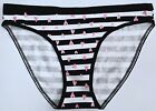 NWT Victoria's Secret Cotton Black White Striped Pink Hearts Bikini Panties S M