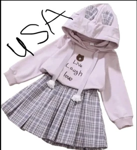 toddler Kid Girl hooded sweater top+skirt autumn Winter Sch Uniform Party Outfit - Picture 1 of 6