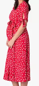 SERAPHINE MATERNITY WRAP  AROUND RED & WHITE FLORAL PRINT DRESS SIZE UK8 PETITE - Picture 1 of 7