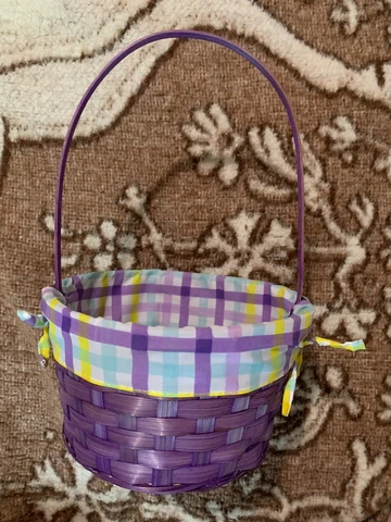 Purple Wicker/Bamboo Style Easter Basket with Handle and Liner Cover
