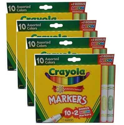 Markers Nontoxic 10 Kids Wide Assorted Colors + 2 Bonus Neon Yellow & Green 4 PK - Image 1 of 4