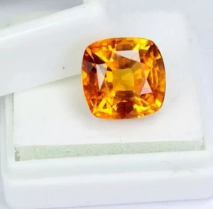 Certified AAA 6.45 Ct Natural Ceylon Orange Sapphire Cushion Cut Loose Gemstone - Picture 1 of 5