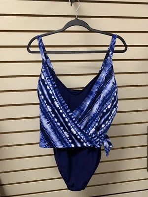 Plus Size 1X One Piece Bathing Suit,  Swim Suit - Blue and White - Image 1 of 4