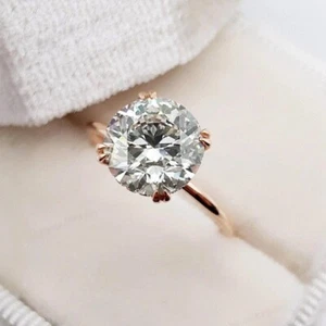 3.00Ct Round IGI F-VS1 Lab Grown Diamond Solitaire Wedding Ring 14K Rose Gold - Picture 1 of 3