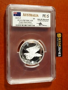 2015 P $8 5 OZ PROOF SILVER AUSTRALIA WEDGE TAILED EAGLE PCGS PR70 DCAM MERCANTI - Picture 1 of 2