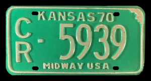 1970 KANSAS AUTO PASSENGER LICENSE PLATE " CR 5939 " KS 70 MIDWAY USA - Picture 1 of 1