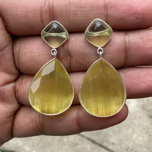 Pendientes colgantes de plata esterlina 925 de cuarzo limón, amarillo Monalisa amarillo - Imagen 1 de 6