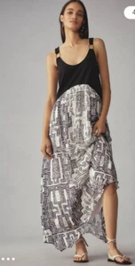 Anthropologie Women's White/Grey/Black Geo Scoop-Neck Mixed-Media Maxi Dress L - Picture 1 of 8