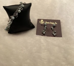 Juego de pendientes y brazaletes Premier Designs Teniente perlas de imitación azul cristal vid - Imagen 1 de 4