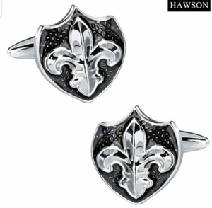 Gemelos franceses plateados con flor de lis de moda para hombre Hawson's - Imagen 1 de 1