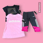NWT Adidas Size 7/8 Girls  3 pieces 2 Shirts & Leggings Set Pink Black Climalite
