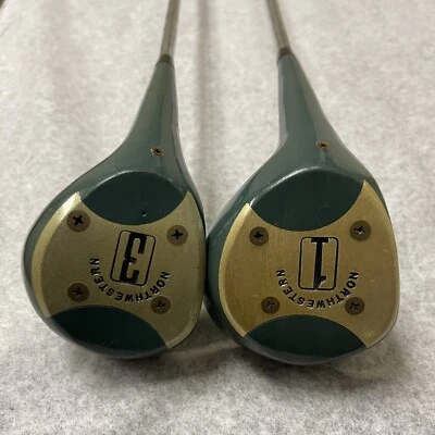 Northwestern Golf Co 1 Wood & 3 Wood Vintage Teal Retro LH Blue Grips Pro-Flex - Image 1 of 4