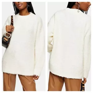 Topshop New Longline Sweater Top Mock Neck Boucle Ivory Knit Soft Pullover XS - Picture 1 of 5