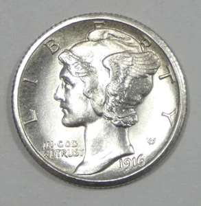 Mercury Dime Choice 1916-S brillante sin circular plata 10c - Imagen 1 de 4