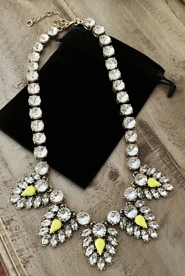 J Crew прозрачный кристалл неоновый ярко желтый печь заявление воротник золото ожерелье - Изображение 1 из 4