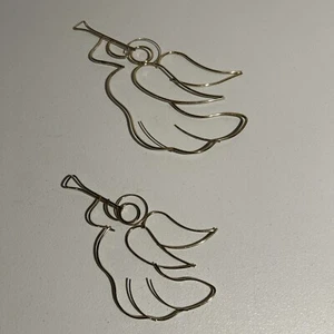Set Of 2 Metal Angels Horn Blowing Wall Christmas Decorations Vintage 11" - Picture 1 of 18