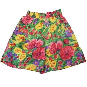 Vtg Paul et Duffier Culotte Shorts S Silk Floral Wide Leg Pleated Colorful Boho - Picture 1 of 10
