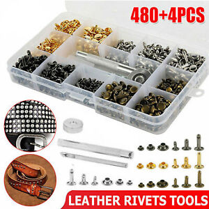 480PCS/Set DIY Leather Craft Rivet Double Cap Tubular Metal Stud Repair Tool Kit