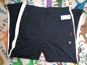 Polo Ralph Lauren Racing Stripe Sweatpants Black White Ankle Zipper Sz XXL $110 - Picture 1 of 4