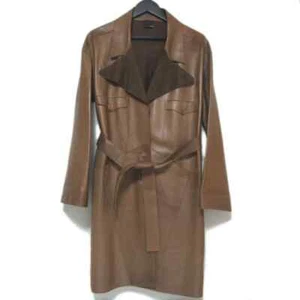 FENDI Leather Belted Single Trench Coat Brown Woman's Vintage - Picture 1 of 9