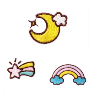 3Pc Set Cute Embroidery Patch Moon Star Rainbow Patch Iron on Sew on - Picture 1 of 4