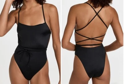 Traje de baño Good American Barely There de una pieza con tiras elásticas negro 8 EE. UU. 5XL Foto 1 de 4