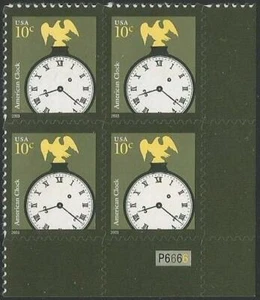 Plate Block of 4 stamps - Scott 3757 - 10 cent - American Clock - 2003 - MNH - Picture 1 of 1
