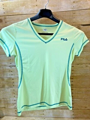 FILA SPORT ACTIVE TOP WOMENS M RUNNING SS V NECK VENTED YELLOW BLUE TRIM ⭐️EUC⭐️ - Image 1 of 4