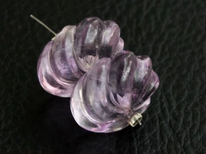 16mm. Natural Purple Amethyst Hand Carved Spiral Rondelle Matched Pair Beads - Picture 1 of 6