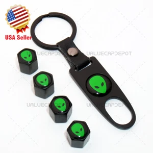 Universal Auto Car Wheel Tire Valve Dust Stems Air Caps Keychain Alien UFO Logo - Picture 1 of 6