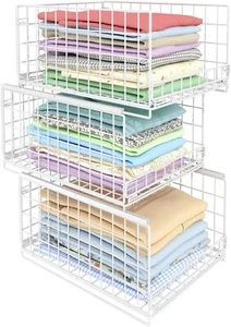 3-Tier Stackable Closet Organizers and Drawer Storage Shelves Sliding Bins Jeans - Picture 1 of 5