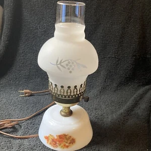 Vintage Milk Glass Levithon Table Lamp Painted Flowers - Picture 1 of 6