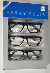 Perry Ellis Premium Occhiali da Lettura Uomo Confezione da 3 +2.0 Blu Scuro, Marrone, Nero - Foto 1 di 3