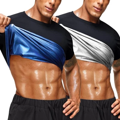 Mens Sauna Shirt Sweat Waist Trainer Shirt Heat Trapping Workout Gym Body Shaper - Image 1 of 4