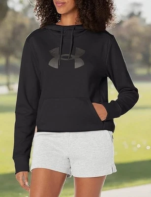 Under Armour Women's (XL) Pretty Gritty Big Logo Hoodie Black on Black - Image 1 of 3