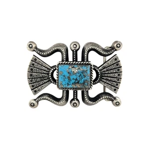 Aaron Anderson, Buckle, Persian Turquoise, Sterling Silver, Navajo, 2 1/8" - Picture 1 of 3