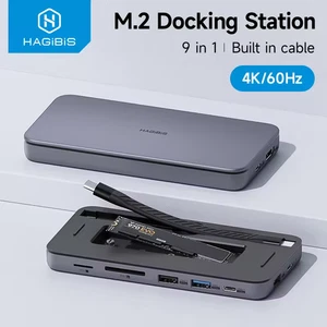 Hagibis 9-in-1 USB C Hub with 10Gbps M.2 NVMe SSD Enclosure & Built-In Cable - Picture 1 of 7