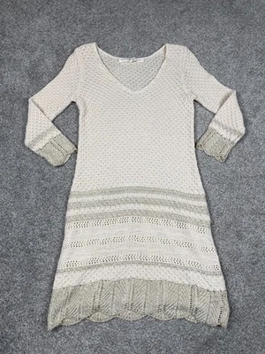 Rachel Roy x Seu Jorge Dress Womens Large Crochet Gold Boho Hippie Peasant Knit - Image 1 of 4