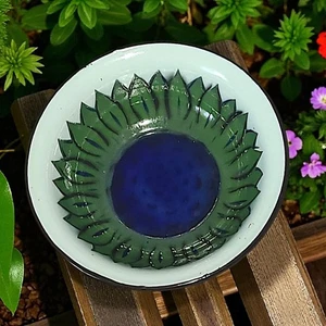 1950's Vintage Enamelware Bowl Blue Green Sunflower - Picture 1 of 4