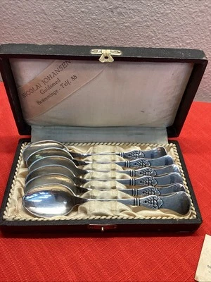 6 Nicolai Johansen Danish Sterling Silver Spoons Bramminge Goldsmith Denmark - Image 1 of 4