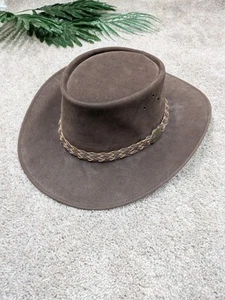 Jacaru Australia Hat Mens L Brown Kangaroo Leather Handmade Outback Cowboy Auth - Picture 1 of 11
